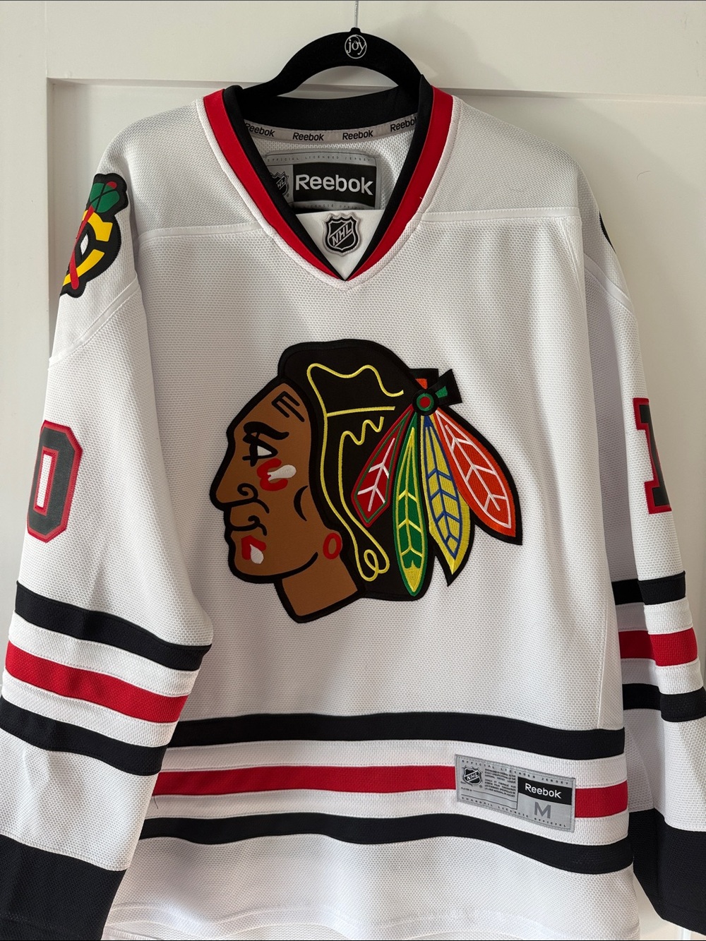 Reebok White Black Red Chicago Blackhawks V-Neck Jersey